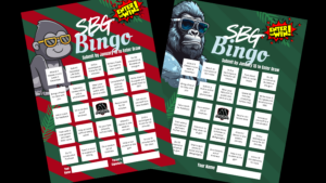 Holiday Jiu-Jitsu bingo cards for Straight Blast Gym Calgary’s kids and adult students, showing fun training and home challenges for the Christmas break.