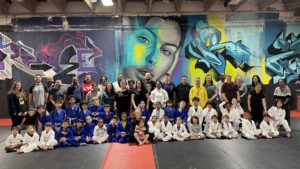 Parents and children training together at a family martial arts class in Calgary