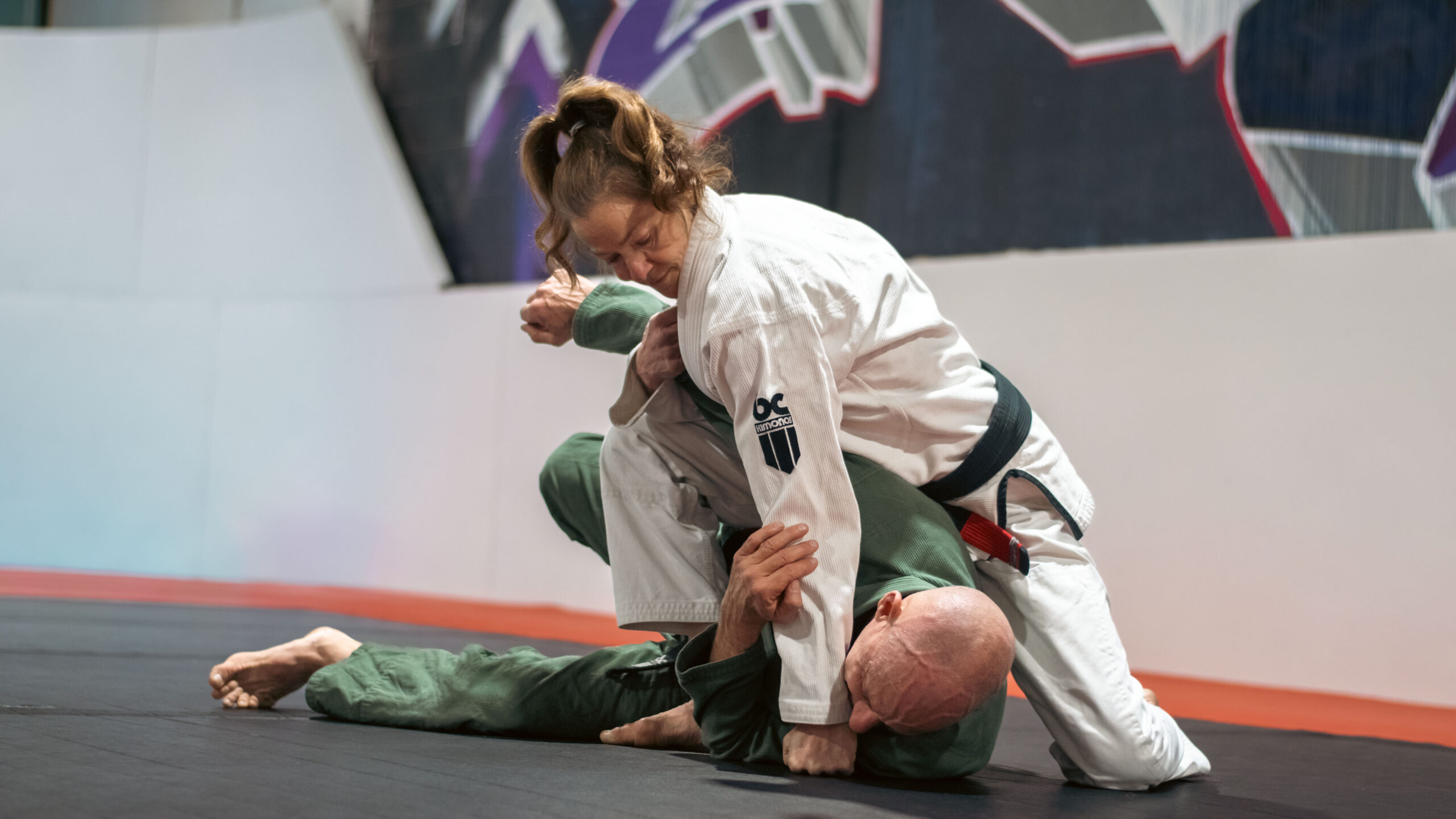Couple drilling Brazilian jiu-jitsu together at SBG Calgary